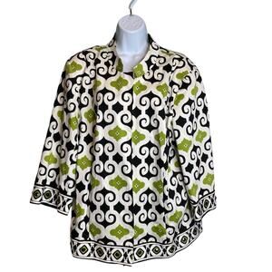 Carole Little Women's Green Geometric Mandarin Collar Jacket Size 2X Art To Wear